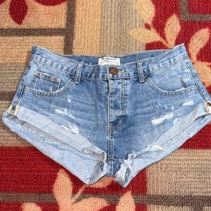 Trendy Blue Distressed Jean Shorts